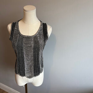 The Vintage Shop Women's Beaded Scalloped Edge Sleeveless Top Black & Silver SM